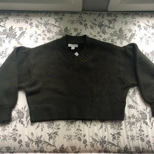 Topshop Army Green V-Neck Drop-Sleeve sweater - M